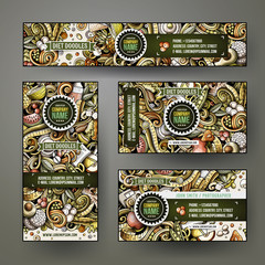 Corporate Identity vector templates set design with doodles hand drawn Diet food theme