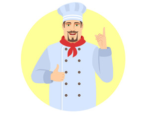 Chef showing thumb up and pointing up