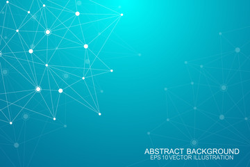 Fototapeta premium Abstract polygonal background with connected lines and dots. Minimalistic geometric pattern. Molecule structure and communication. Graphic plexus background. Science, medicine, technology concept.