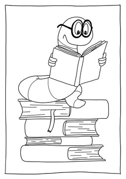 Ausmalbild Bücherwurm