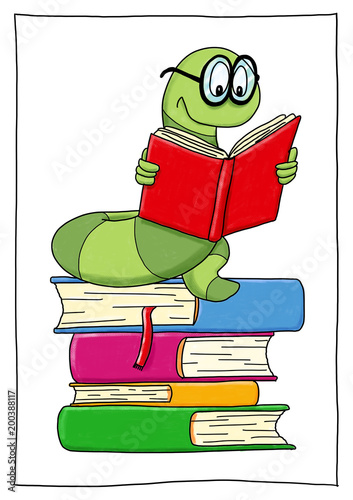 "Ausmalbild Bücherwurm koloriert" Stockfotos und lizenzfreie Bilder auf