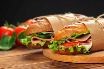 sandwich on a wooden table