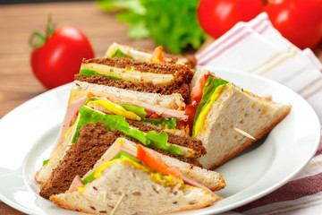sandwich on a wooden table