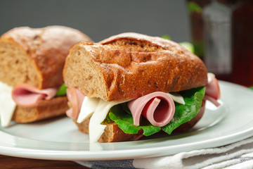 sandwich on a wooden table