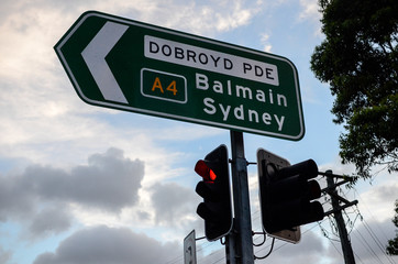 sydney sign with red light