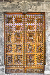 Beautiful door of magnificent palace Carmen de los Martires in  Granada.