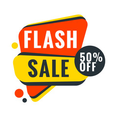 Sale bunner template. Vector design element for your promotion. Red, yellow and blue color theme. Rounded speech bubble