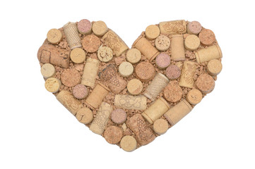 Big heart made from wine corks iso on white background