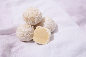 Homemade chocolate truffles . Handmade sweets.