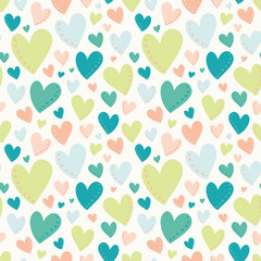 Vector Bright Hearts Green Peach Teal Seamless Pattern