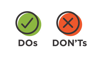 Do and Don't or Good and Bad Icons with Positive and Negative Symbols