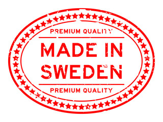 Grunge red premium quality made in Sweden oval rubber seal stamp on white background