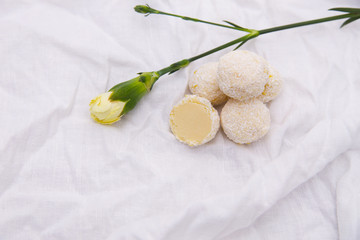 Homemade chocolate truffles . Handmade sweets.