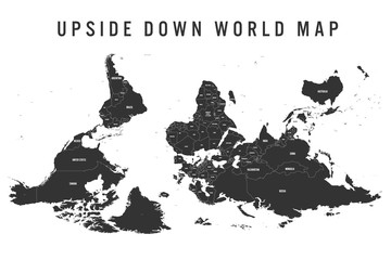 Reversed or upside down political map of World. South-up orientation. Vector illustration. © pyty