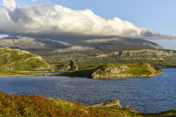 Ardvreck Castle on the shores of Loch Assynt,  Sutherland, Scotland, Great Britain