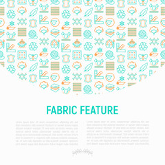 Fabric feature concept with thin line icons: leather, textile, cotton, wool, waterproof, acrylic, silk, eco-friendly material, breathable material. Modern vector illustration for banner, print media.