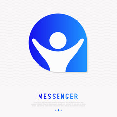 Messenger icon: man with hands up in speech bubble for desktop application. Modern vector illustration for chat.