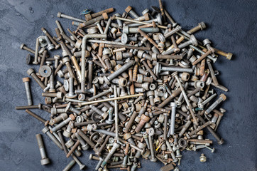Macro shot of various screws and bolts