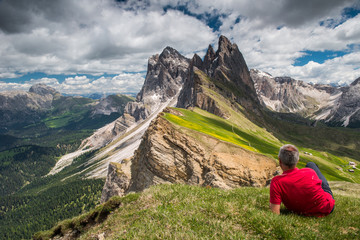 Man is relaxing in the Dolomites
