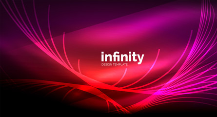 Abstract wave on dark background, shiny glowing neon digital background template