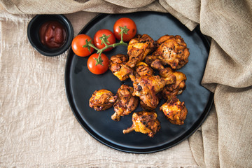 roasted sleeves chicken with potatoes and barbecue sauce