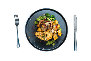 Chicken fillet emince with Potatoes and Mushrooms