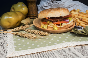 Cheese burger - American cheese burger with Golden French fries