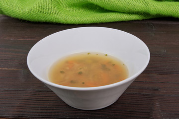 Tasty miso vegetable soup on a table
