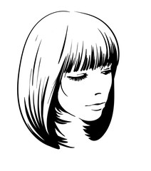 Woman portrait. Digital sketch hand drawing vector. Black and white style.