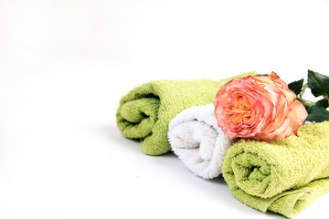 Obraz na płótnie Canvas Spa. Relaxation and body therapy. towel and roses