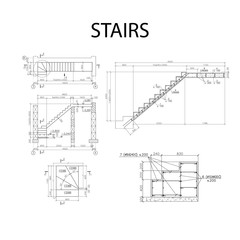 Detailed architectural plan of stairs, construction industry vector 