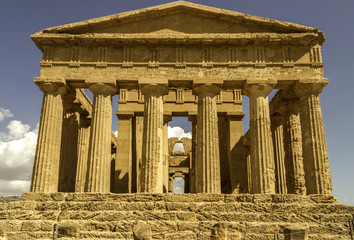 Front of massive greek temple in the valley of temples Agrigento, Italy