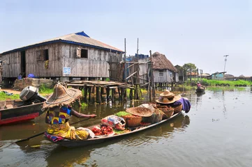 Gordijnen Lake village Ganvie on Lake Nokoué near Cotonou, Benin   © robnaw