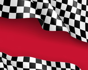 Racing flag canvas realistic red background. Symbol marking start and finish. Vector illustration