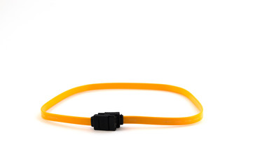 The connecting cable for electronic devices is yellow colored with a ring.