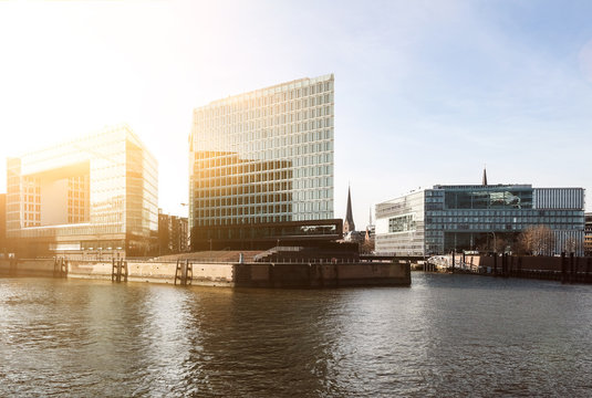 modern office buildings at Hafencity district in Hamburg, Germany on clear sunny day © Christian Horz