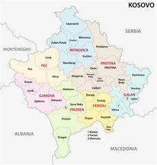 kosovo administrative and political vector map - obrazy, fototapety, plakaty