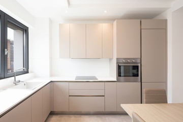 Fototapeta na wymiar Minimal kitchen in a modern apartment