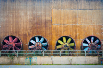 Four colorful propellers of water cooling system