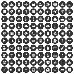 100 tea party icons set black circle