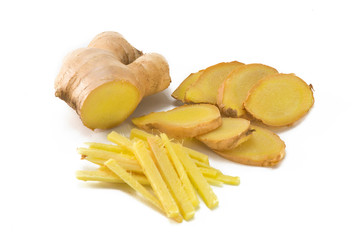 Fresh ginger on white background
