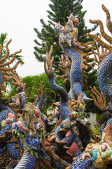 Fototapeta premium Detail from a pond depicting dragons in the grounds of the Cantonese Assembly Hall, also known as Quang Trieu, built by Cantonese merchants in 1885 in the historic town of Hoi An 