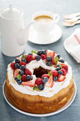 Angel food cake with cream and berries