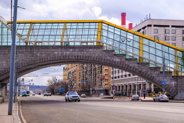 Moscow, Russia - April, 10, 2018: city scape with the image of Moscow street