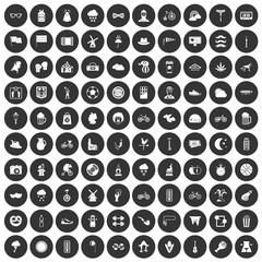 100 bicycle icons set black circle