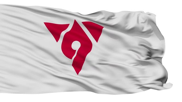 Hadano flag, Kanagawa prefecture, realistic animation isolated on white seamless loop - 10 seconds long (alpha channel is included)