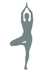 Fototapeta premium Symbol yoga pose. Women silhouette in pose yoga. Isolated gray sign on white background. Vector illustrationector illustration