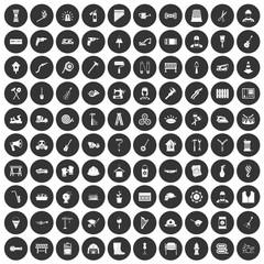 100 tools icons set black circle