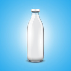 Transparent glass bottle of milk 