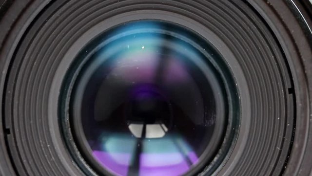 Detail of the used camera lens, panning of front view.